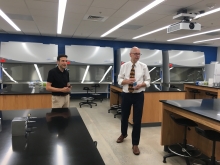 Juan Archila (left) and David Collard in a new biology lab in Boggs (Photo by Maureen Rouhi) Juan Archila (left) and David Collard in a new biology lab in Boggs (Photo by Maureen Rouhi)