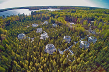 An aerial view of the SPRUCE enclosures. An aerial view of the SPRUCE enclosures.